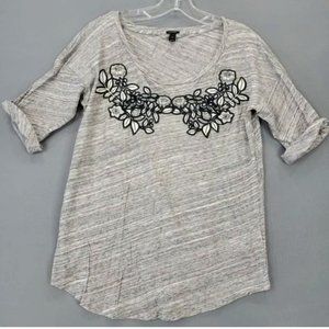 J. Crew Shirt Gray Whimsy/goth Floral Classic Scoop Short Sleeve Top